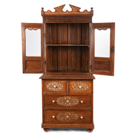 Anglo Indian Bone Inlay Glazed Cabinet - 19th Century