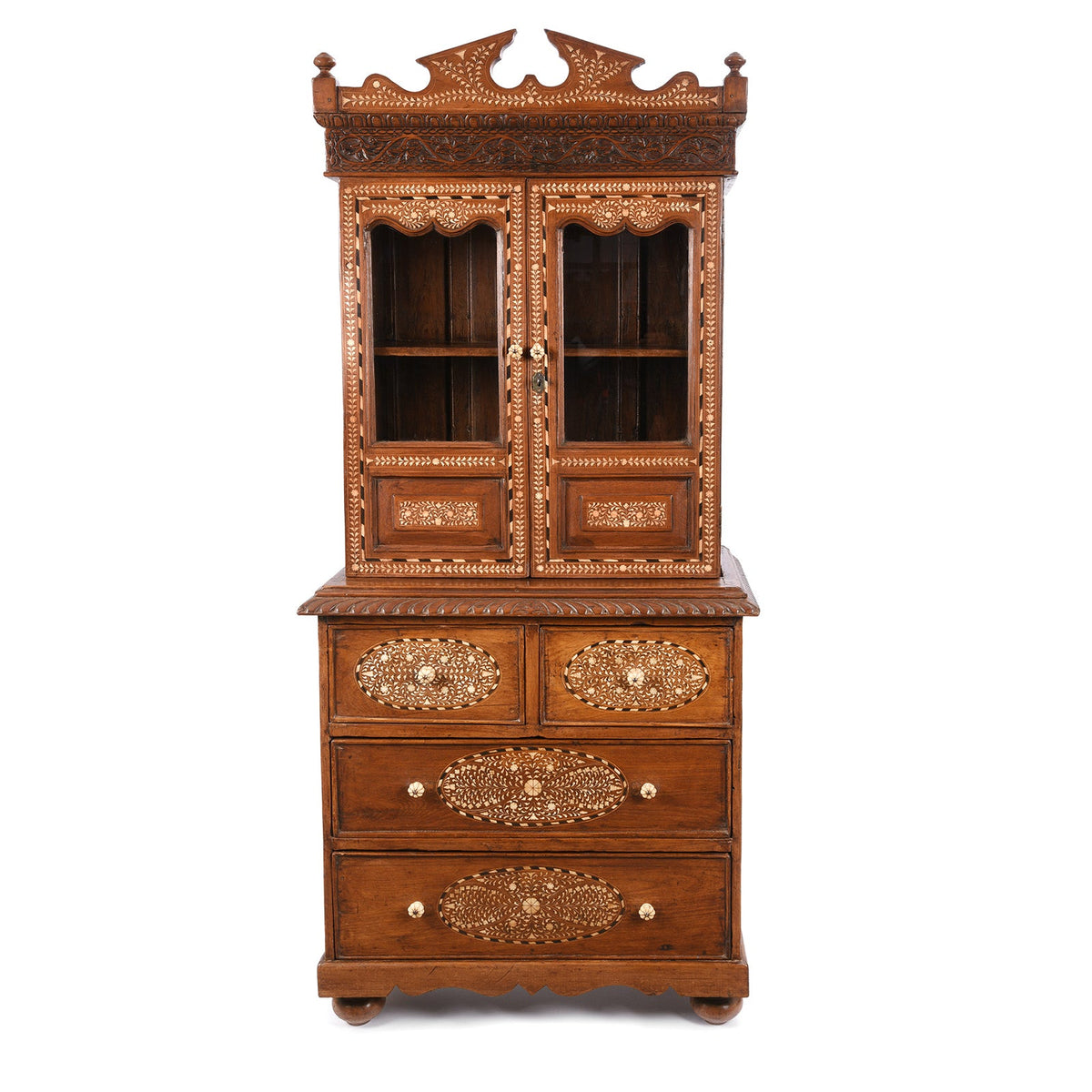 Anglo Indian Bone Inlay Glazed Cabinet - 19th Century
