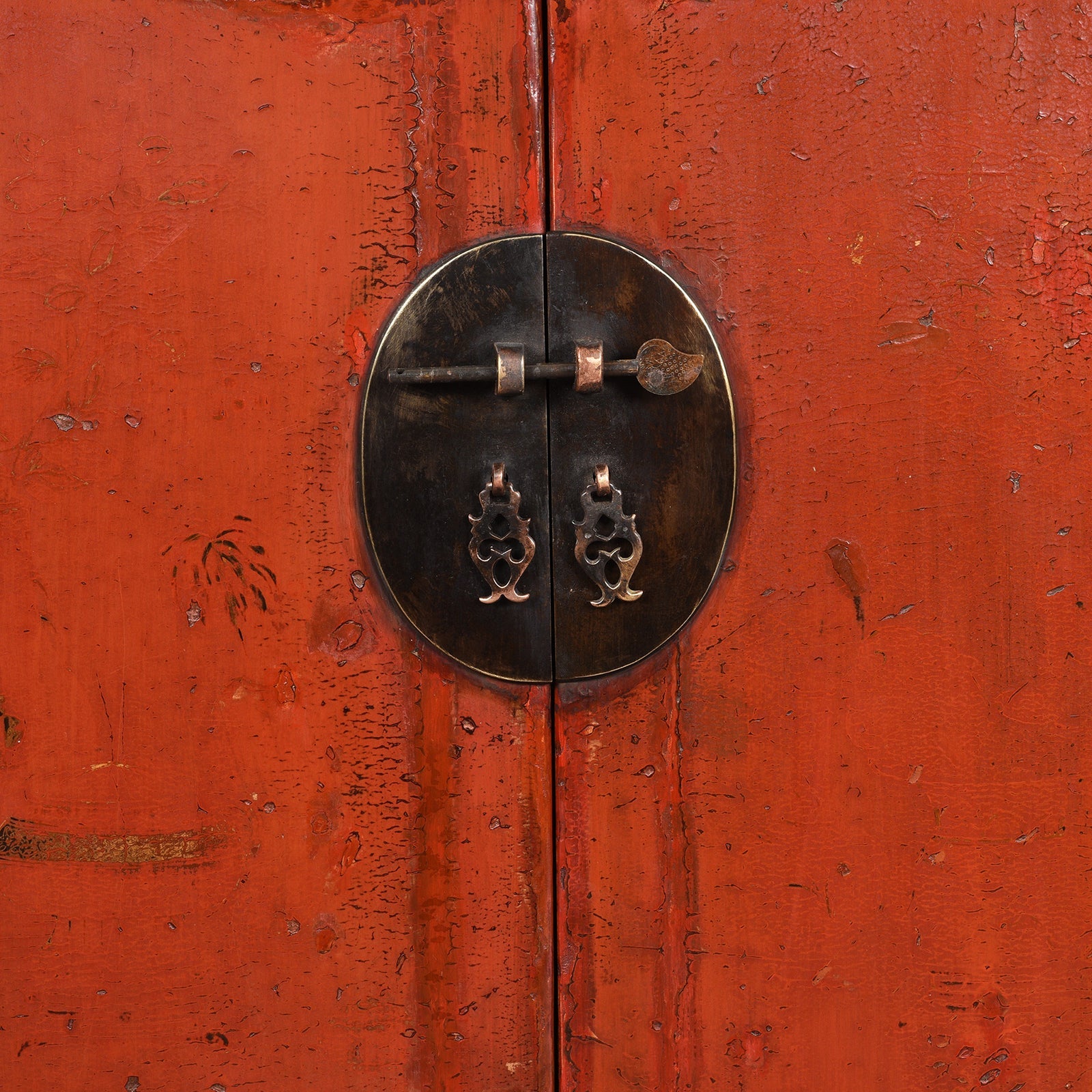 Red & Black Lacquer Book Cabinet From Shanxi Province - 19th Century