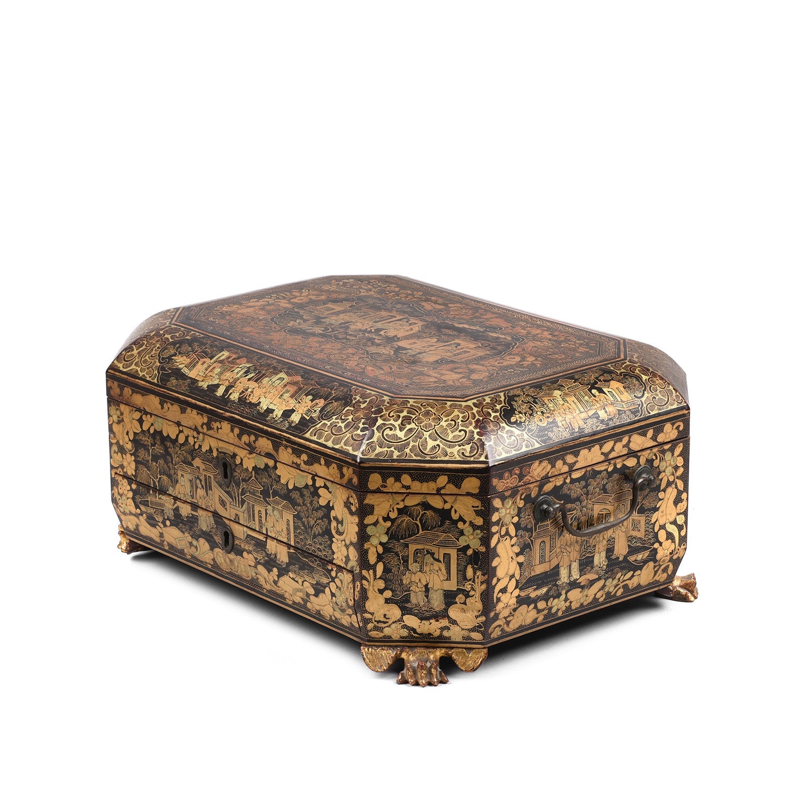 Black Lacquer Canton Export Sewing Box - Early 19th Century
