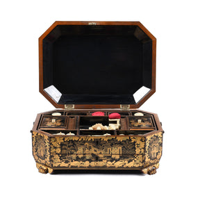 Black Lacquer Canton Export Sewing Box - Early 19th Century
