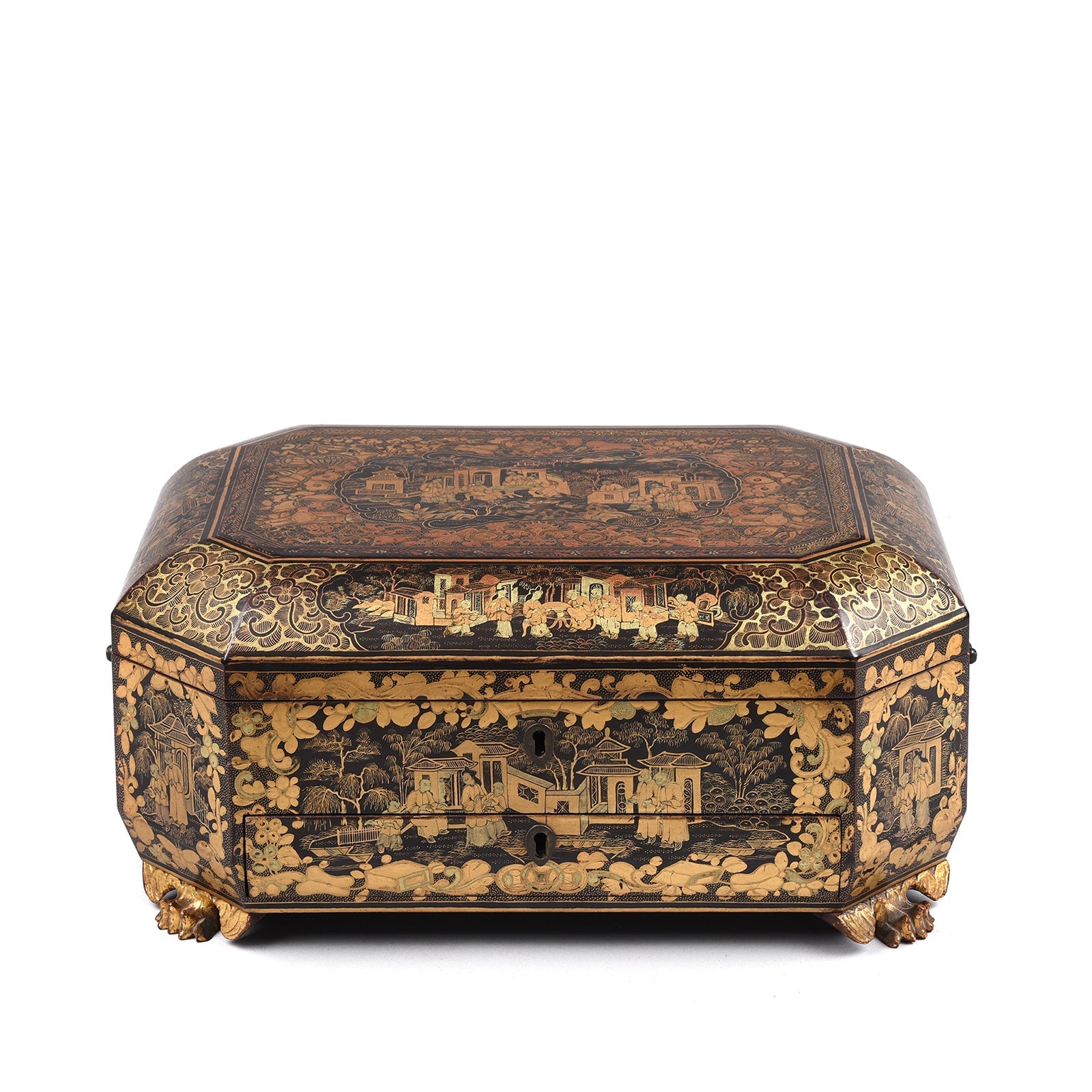Black Lacquer Canton Export Sewing Box - Early 19th Century