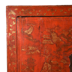 Red Lacquer Wedding Cabinet From Shanxi - Early 19thC