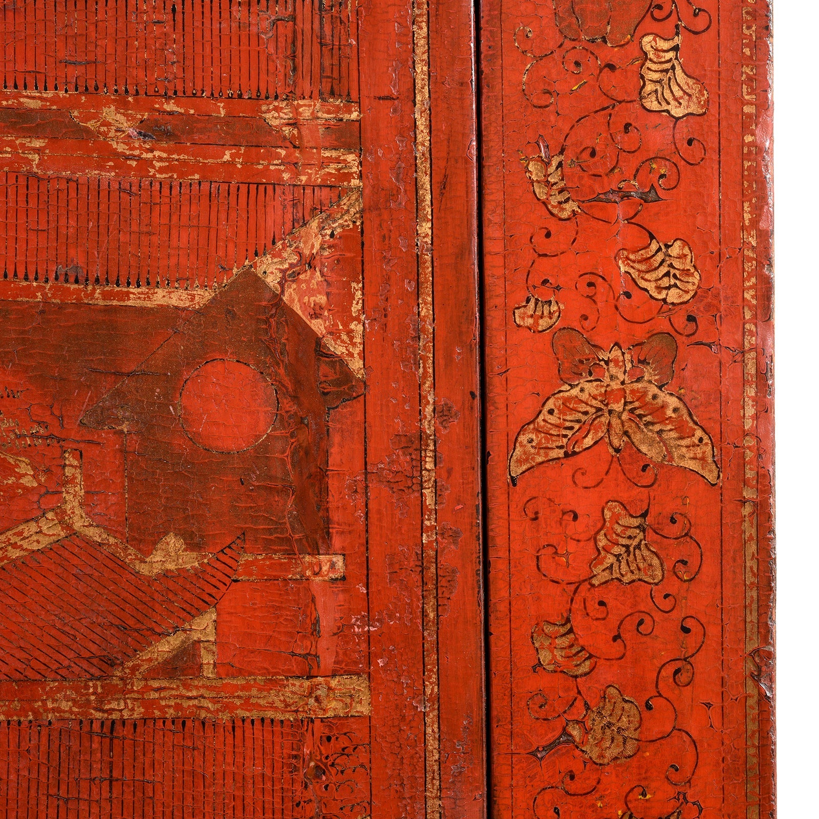 Red Lacquer Wedding Cabinet From Shanxi - Early 19thC