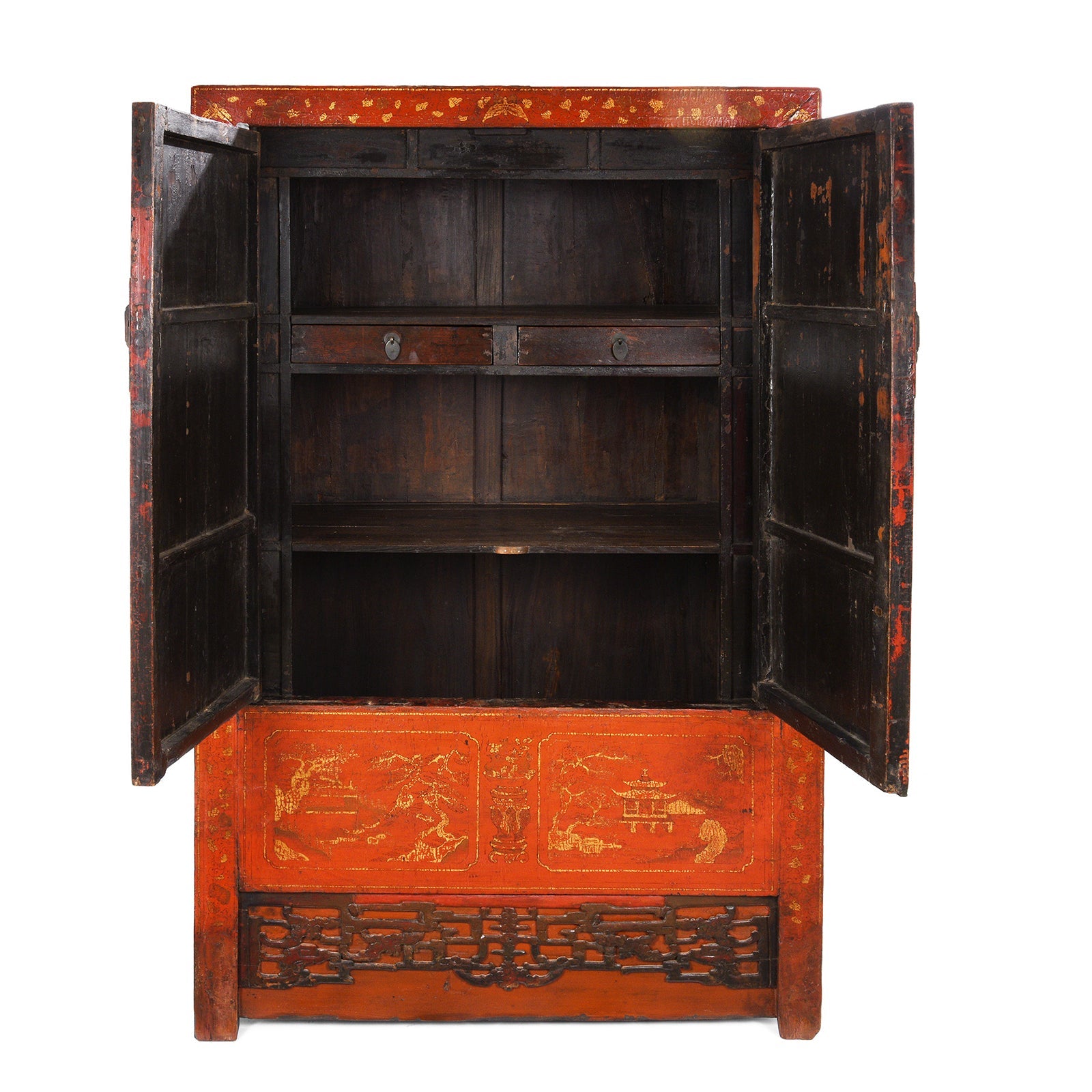 Red Lacquer Wedding Cabinet From Shanxi - Early 19thC