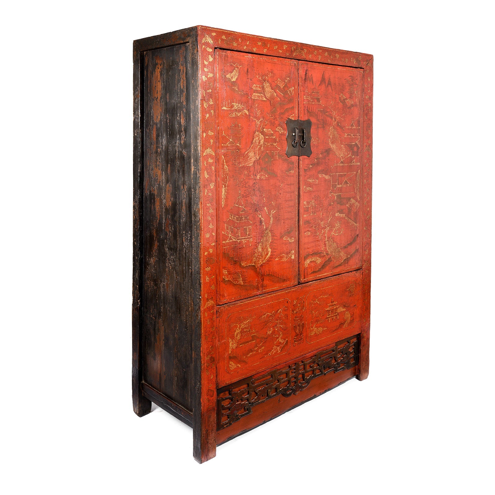 Red Lacquer Wedding Cabinet From Shanxi - Early 19thC