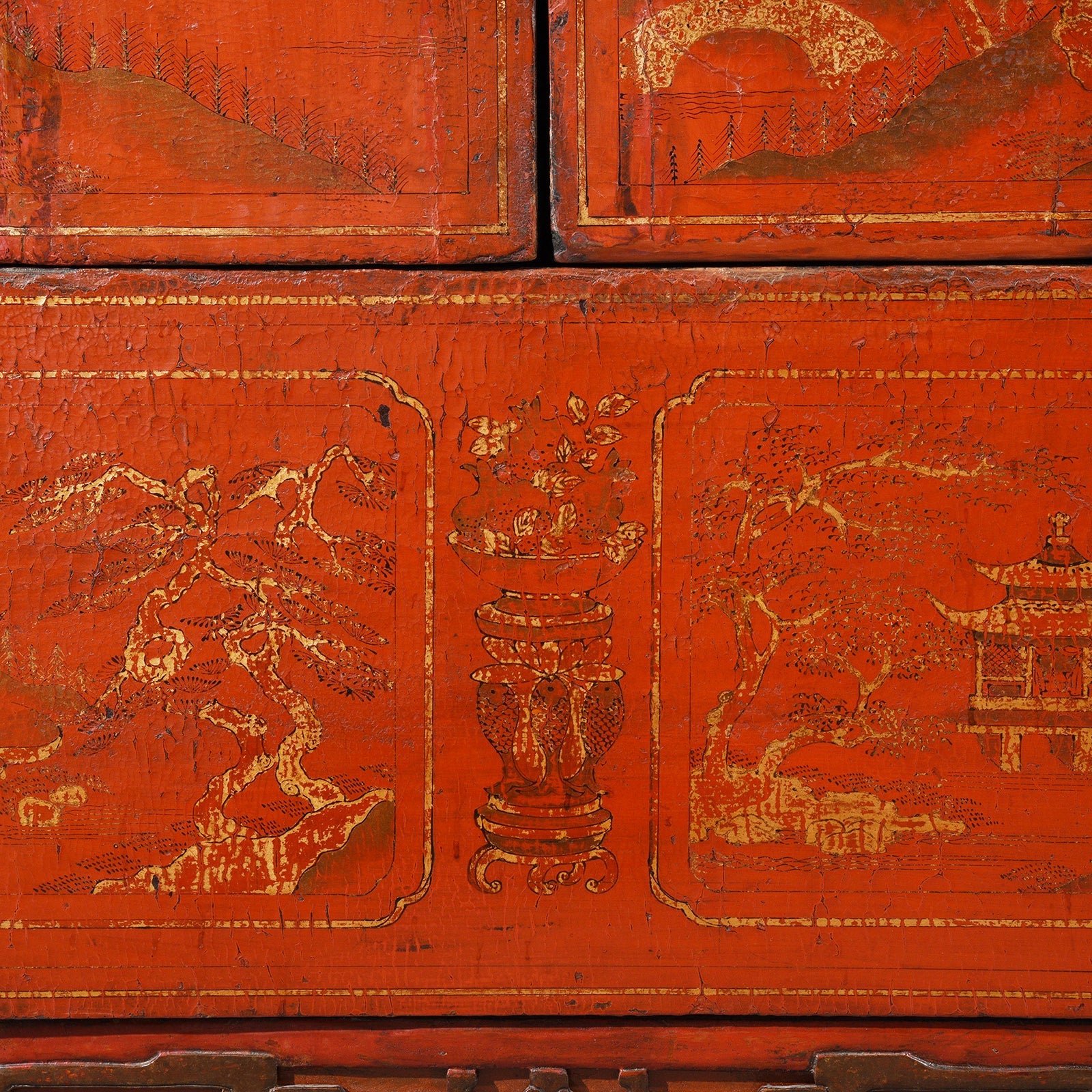 Red Lacquer Wedding Cabinet From Shanxi - Early 19thC