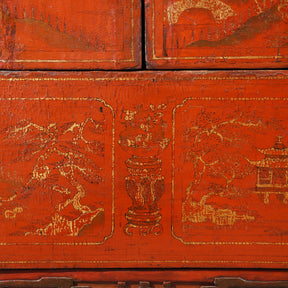 Red Lacquer Wedding Cabinet From Shanxi - Early 19thC