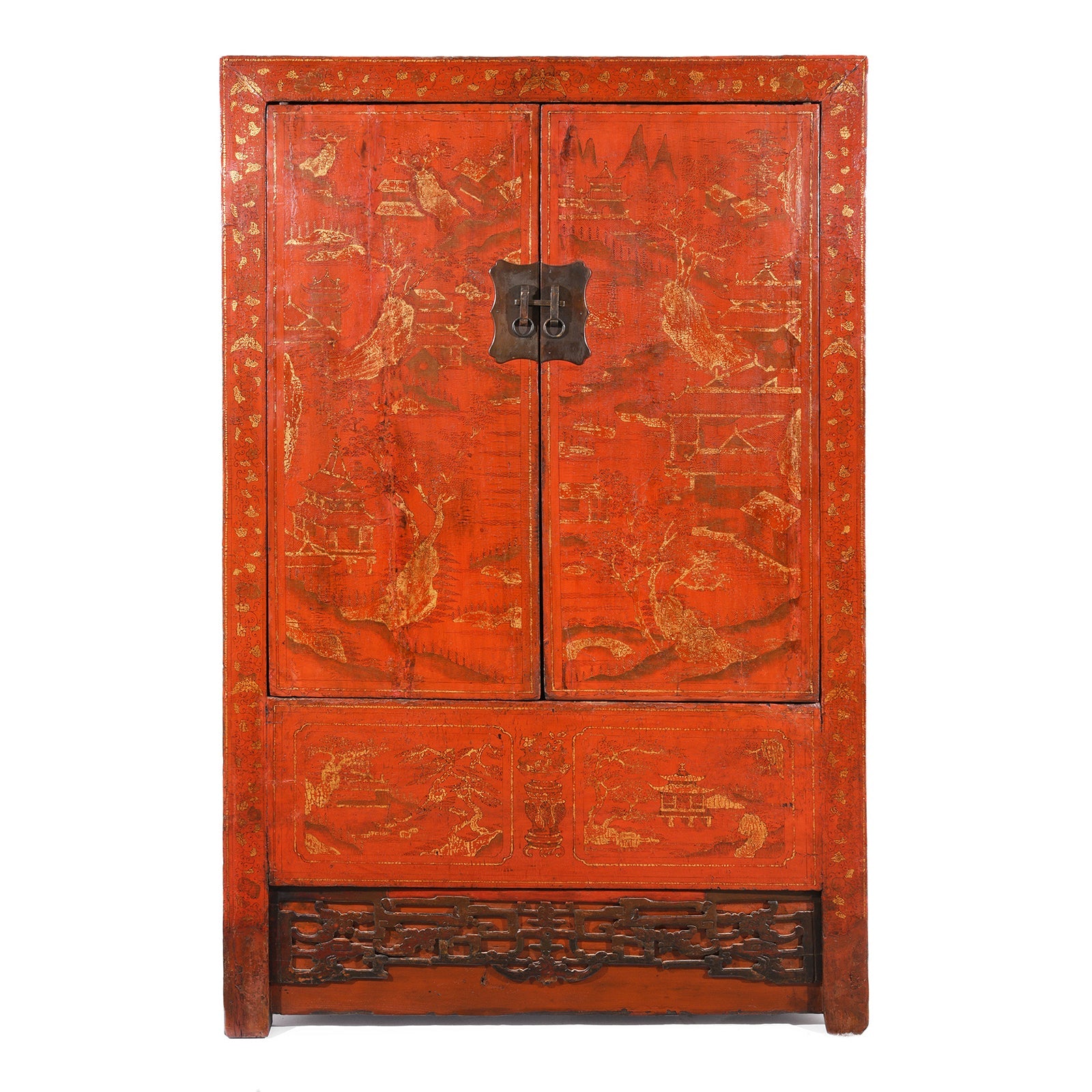 Red Lacquer Wedding Cabinet From Shanxi - Early 19thC