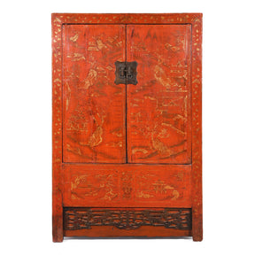 Red Lacquer Wedding Cabinet From Shanxi - Early 19thC