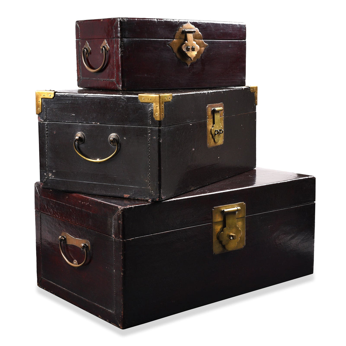 Aubergine Leather Trunks From Jiangxi - 19th Century