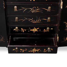 Gilt Black Lacquer Canton Export Jewellery Cabinet - 19th Century