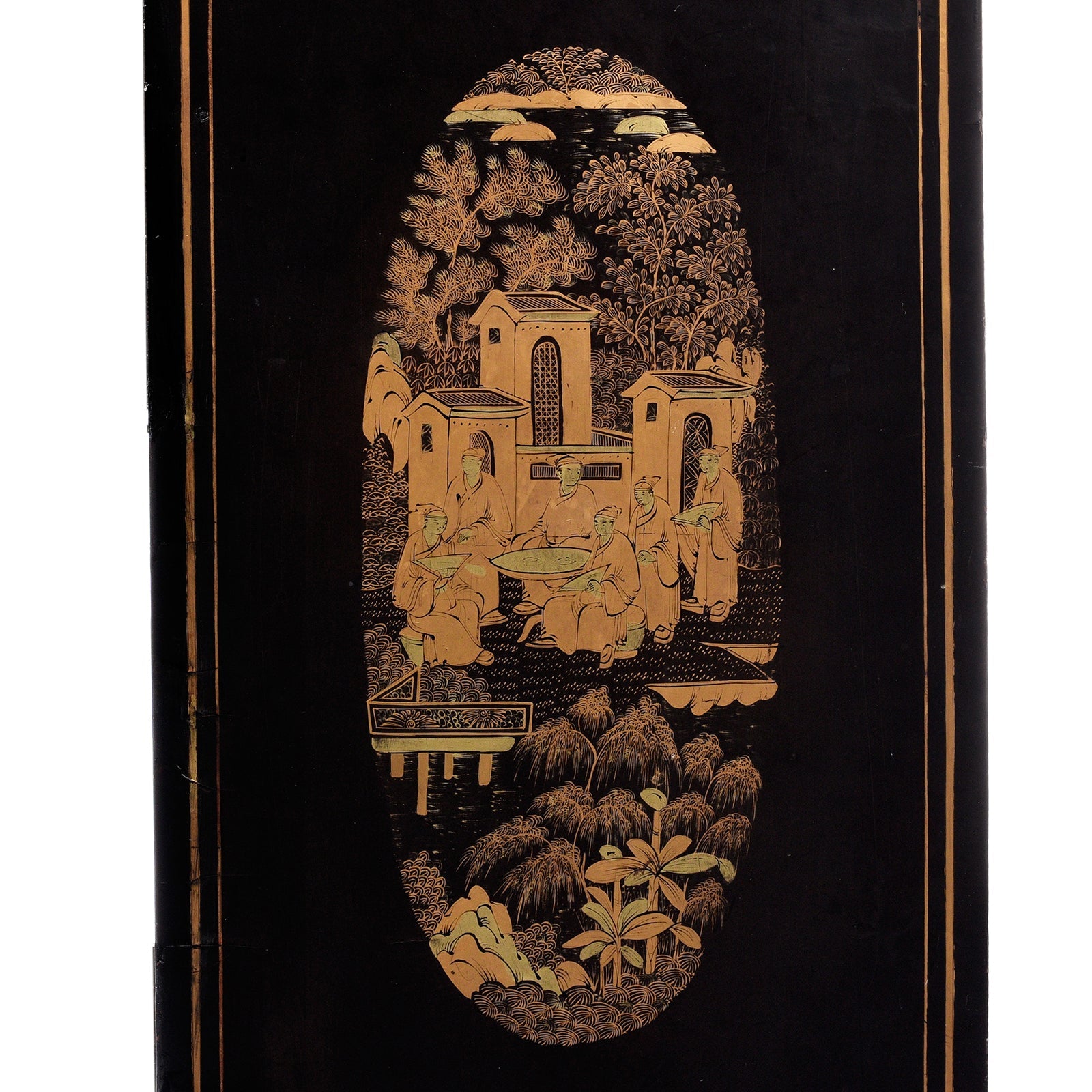 Gilt Black Lacquer Canton Export Jewellery Cabinet - 19th Century