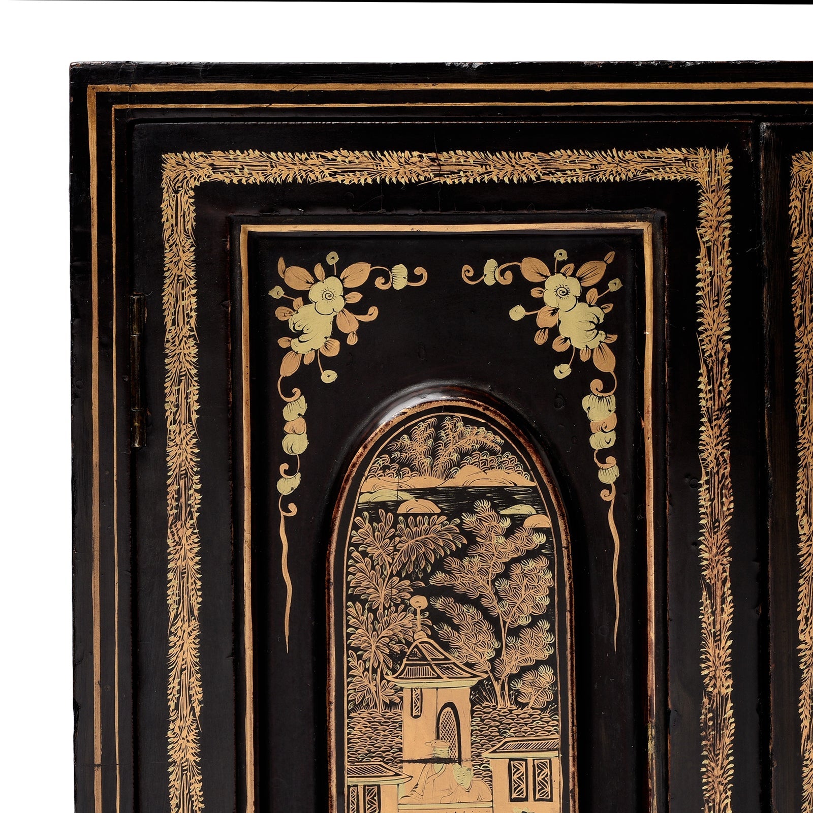 Gilt Black Lacquer Canton Export Jewellery Cabinet - 19th Century