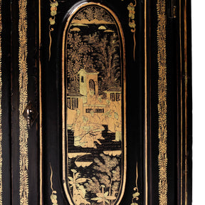 Gilt Black Lacquer Canton Export Jewellery Cabinet - 19th Century