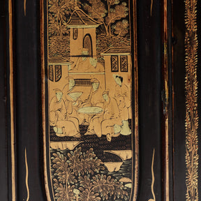 Gilt Black Lacquer Canton Export Jewellery Cabinet - 19th Century