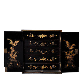 Gilt Black Lacquer Canton Export Jewellery Cabinet - 19th Century