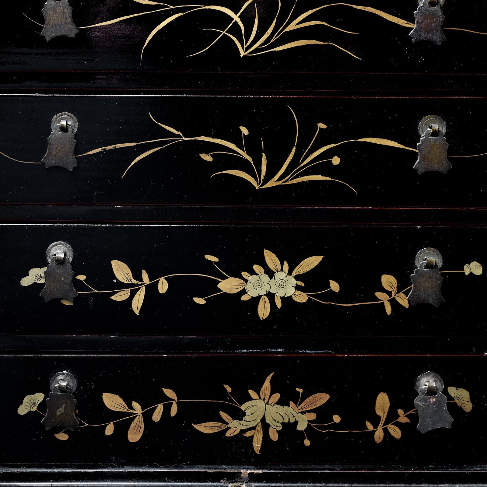 Gilt Black Lacquer Canton Export Jewellery Cabinet - 19th Century