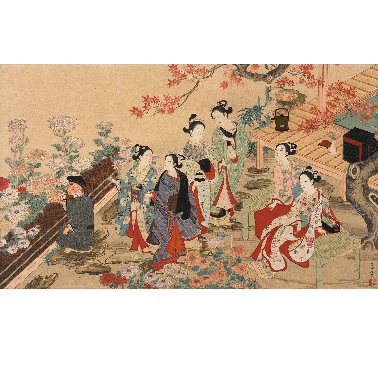 'Visit To The Garden' Japanese Woodblock by Nishikawa Sukenobu