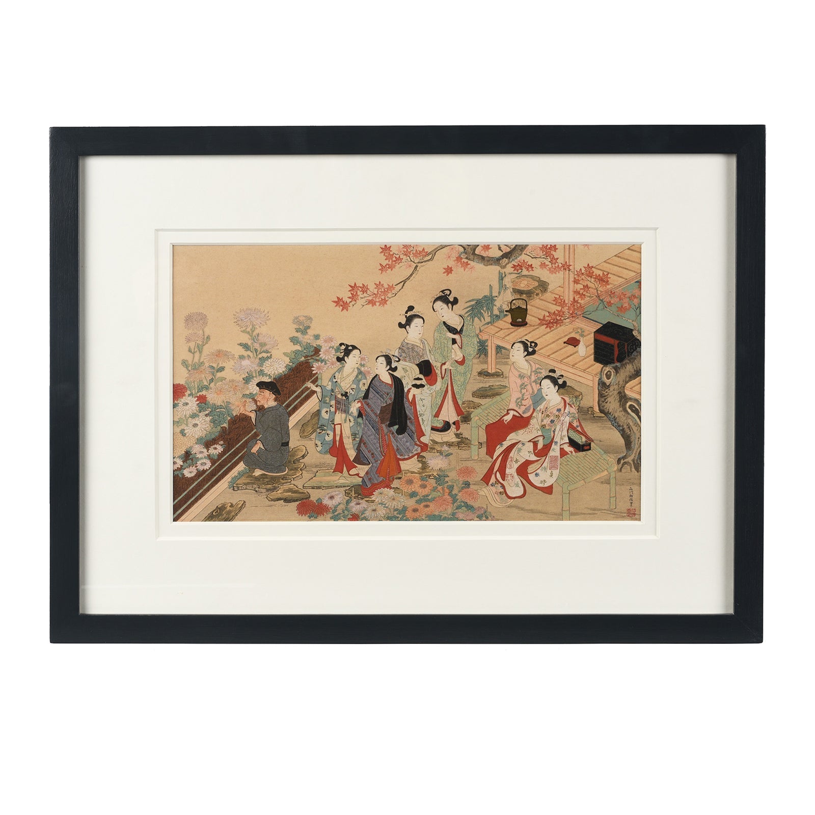 'Visit To The Garden' Japanese Woodblock by Nishikawa Sukenobu