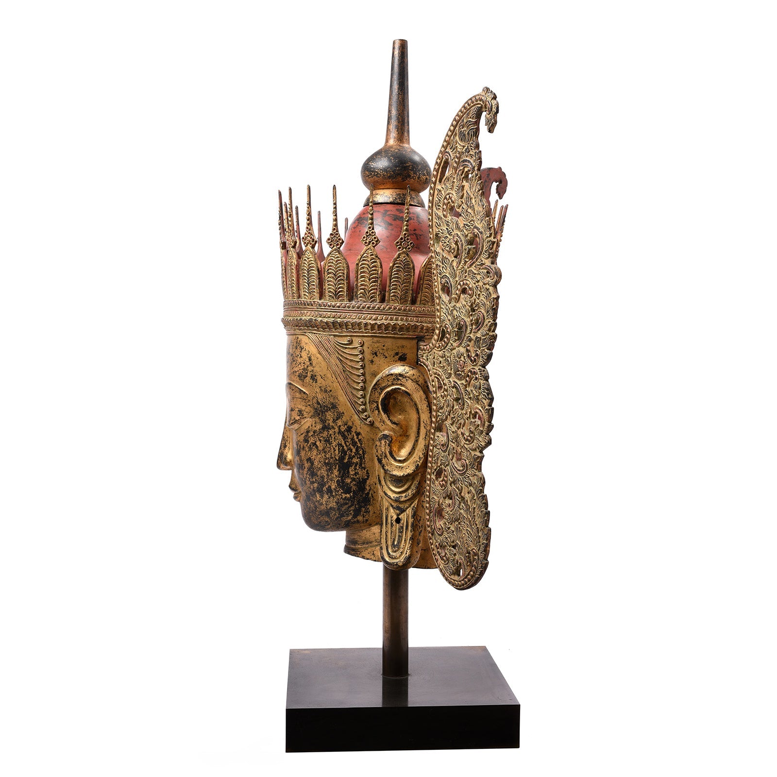 Large Gilt Burmese Crowned Buddha Head - Ca 1960