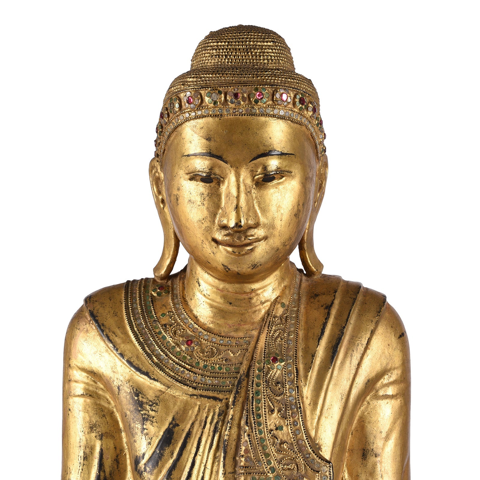 Gilded Teak Standing Mandalay Buddha - Ca 1920