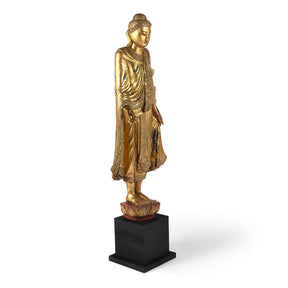 Gilded Teak Standing Mandalay Buddha - Ca 1920