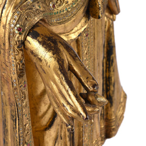 Gilded Teak Standing Mandalay Buddha - Ca 1920
