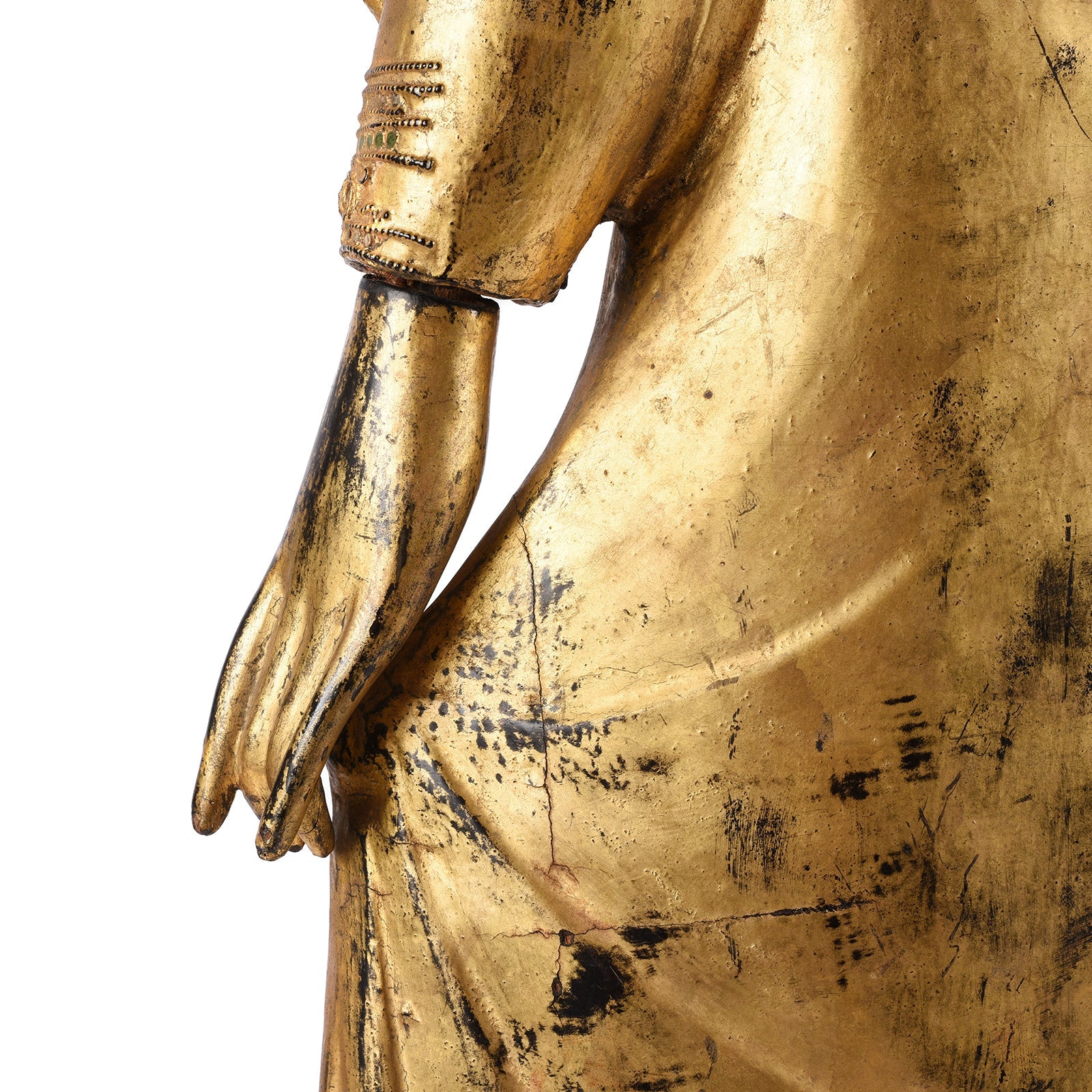 Gilded Teak Standing Mandalay Buddha - Ca 1920
