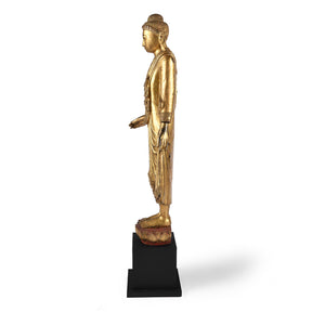 Gilded Teak Standing Mandalay Buddha - Ca 1920