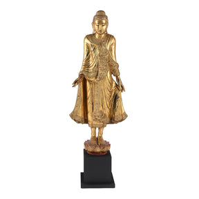 Gilded Teak Standing Mandalay Buddha - Ca 1920