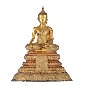 Large Thai Gilt Rattanakosin Sitting Buddha Statue - 19th Century
