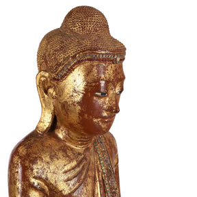 Gilded Teak Standing Mandalay Buddha - Late 19thC