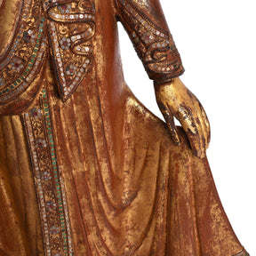 Gilded Teak Standing Mandalay Buddha - Late 19thC
