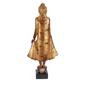 Gilded Teak Standing Mandalay Buddha - Late 19thC