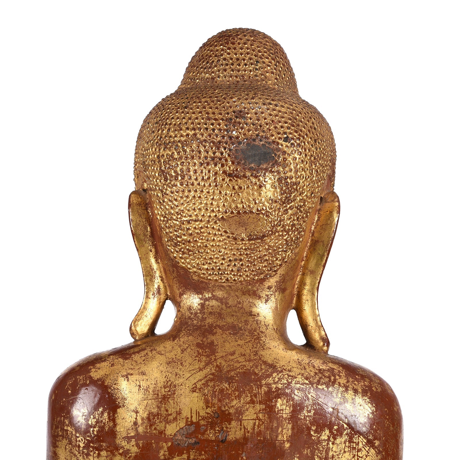 Gilded Teak Standing Mandalay Buddha - Late 19thC