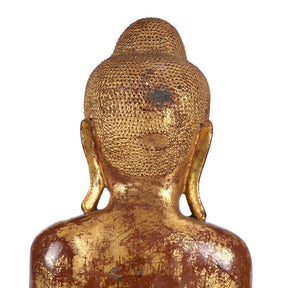 Gilded Teak Standing Mandalay Buddha - Late 19thC