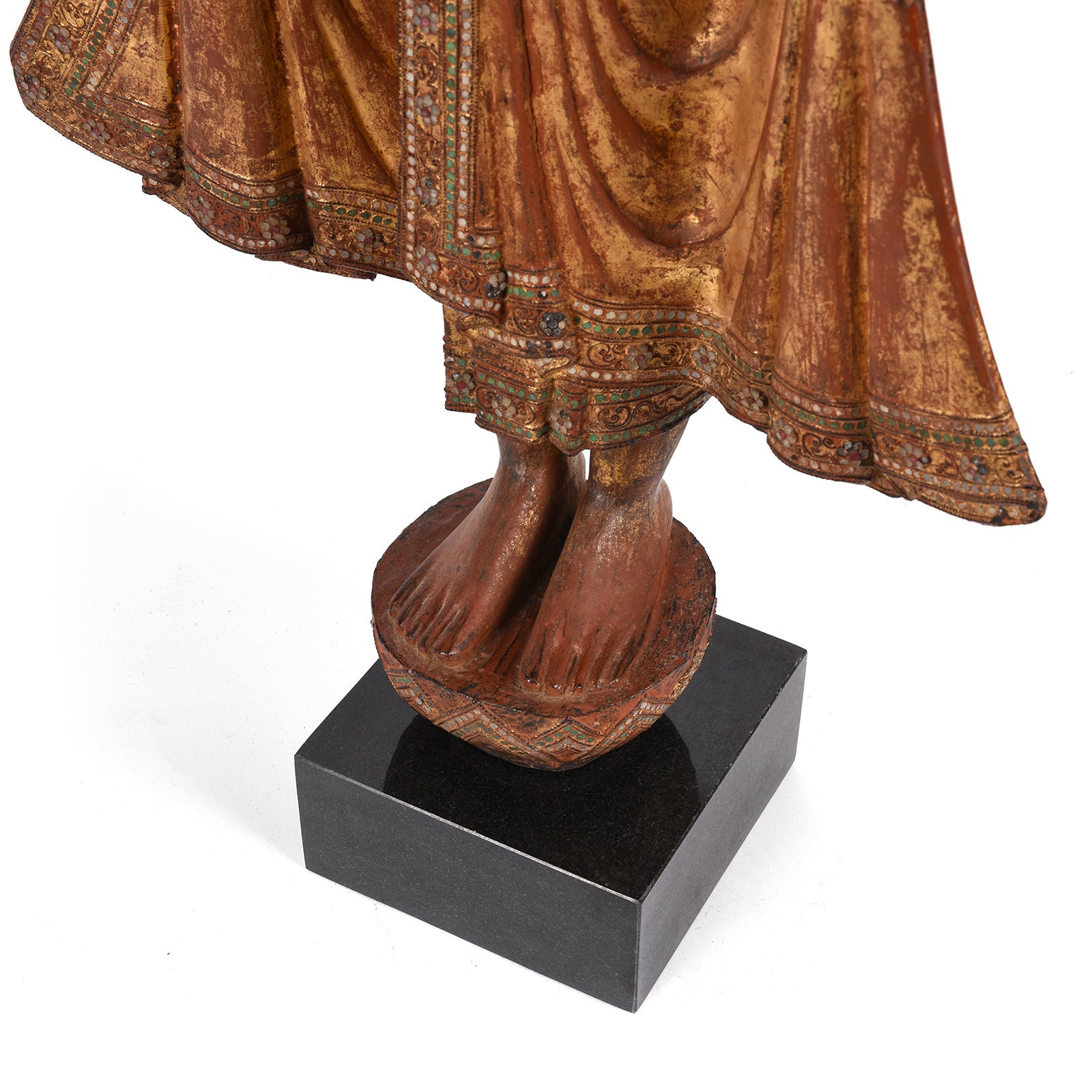 Gilded Teak Standing Mandalay Buddha - Late 19thC