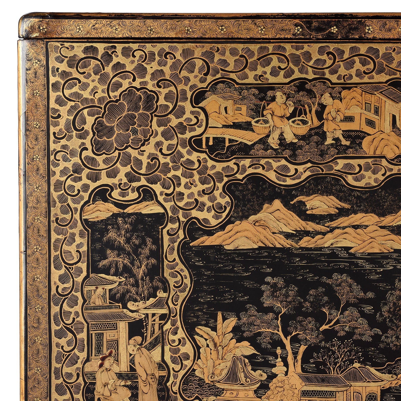Gilt Black Lacquer Chinese Export Jewellery Cabinet - Early 19thC