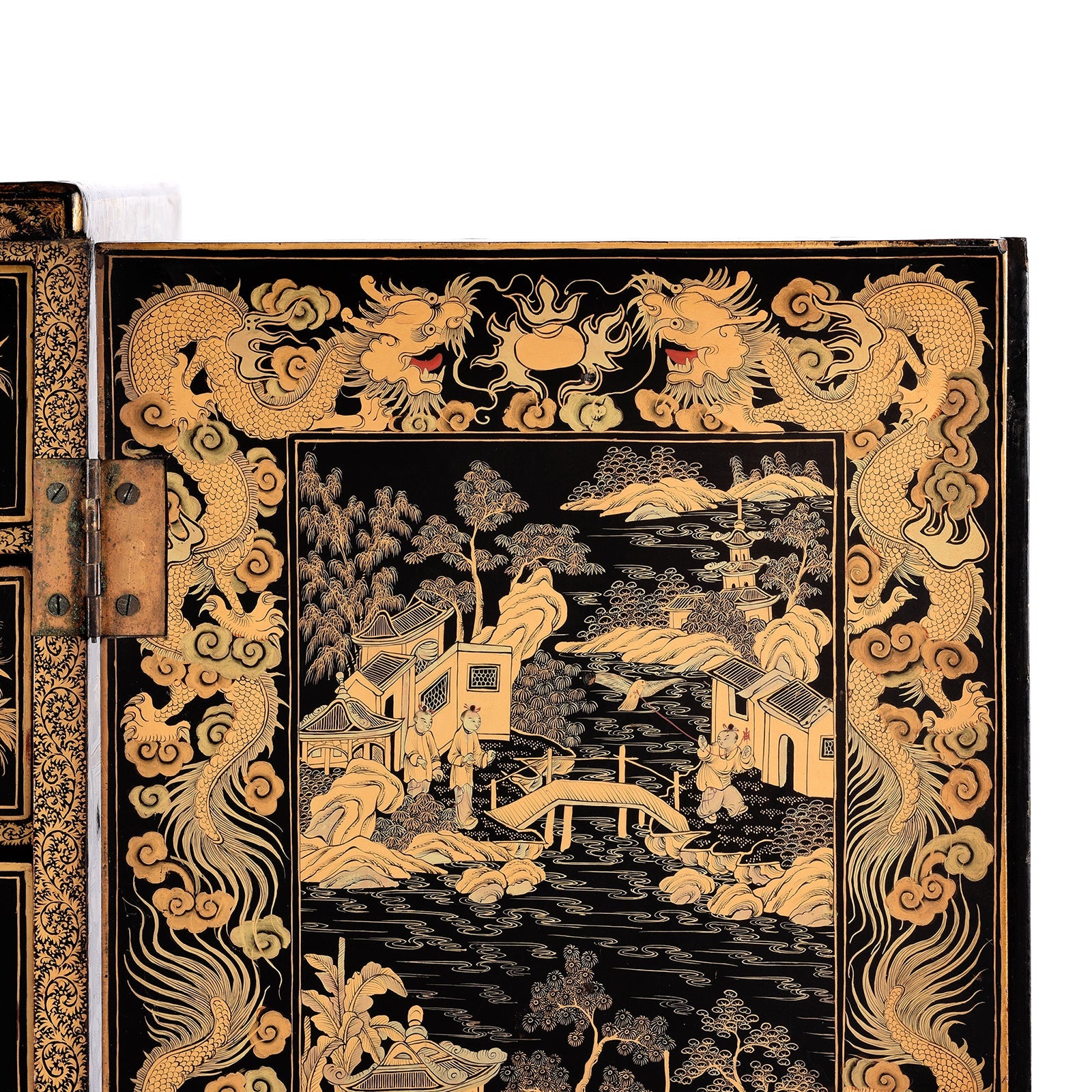 Gilt Black Lacquer Chinese Export Jewellery Cabinet - Early 19thC