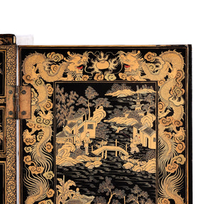 Gilt Black Lacquer Chinese Export Jewellery Cabinet - Early 19thC