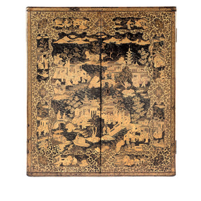 Gilt Black Lacquer Chinese Export Jewellery Cabinet - Early 19thC