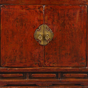 Red Lacquer Book Cabinet From Shanxi Province - 19th Century