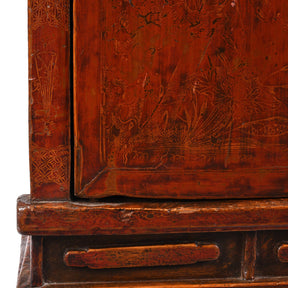 Red Lacquer Book Cabinet From Shanxi Province - 19th Century