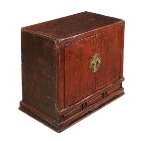 Red Lacquer Book Cabinet From Shanxi Province - 19th Century