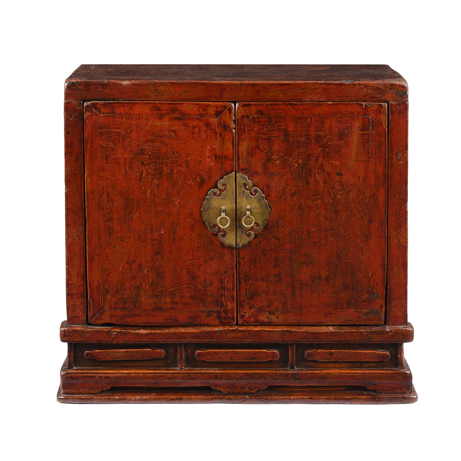 Red Lacquer Book Cabinet From Shanxi Province - 19th Century
