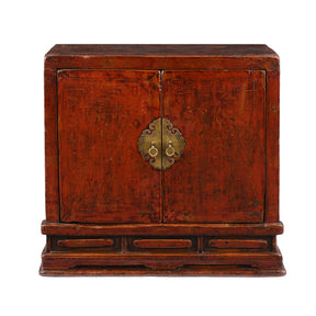 Red Lacquer Book Cabinet From Shanxi Province - 19th Century