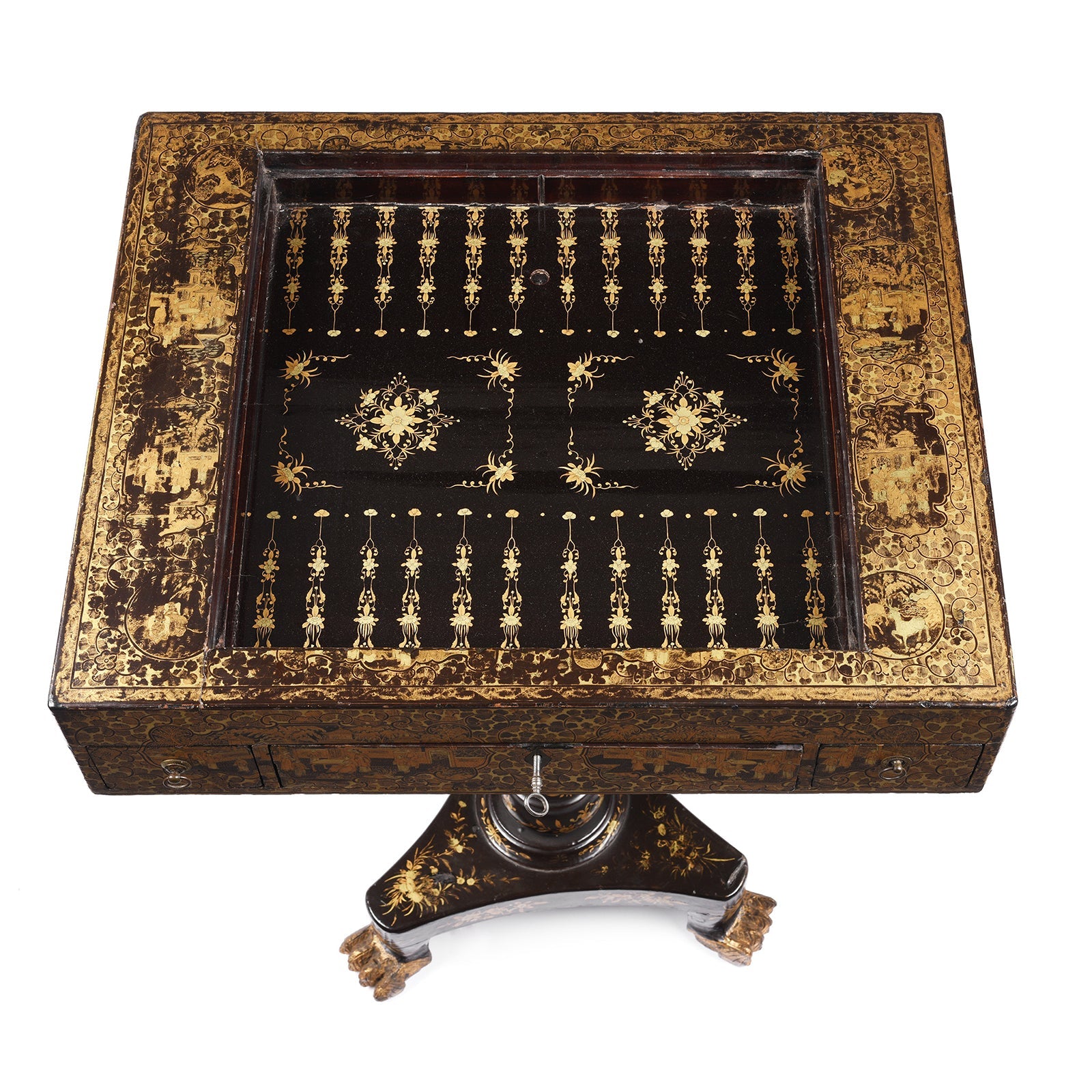 Black Lacquer Export Canton Export Games Table - Early 19th Century