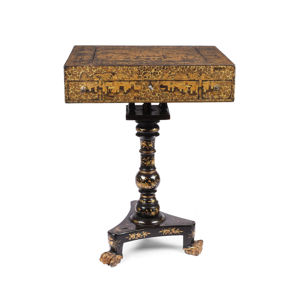 Black Lacquer Export Canton Export Games Table - Early 19th Century