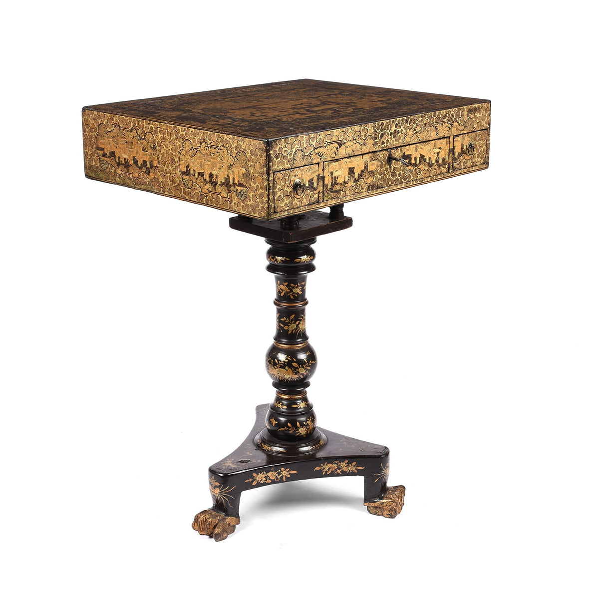 Black Lacquer Export Canton Export Games Table - Early 19th Century